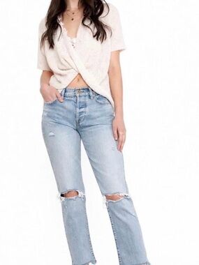 pistola Charlie Straight Leg Light Blue Distressed Cropped Jeans -27